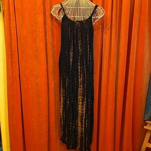Elegant Black and Brown Cotton Maxi Dress